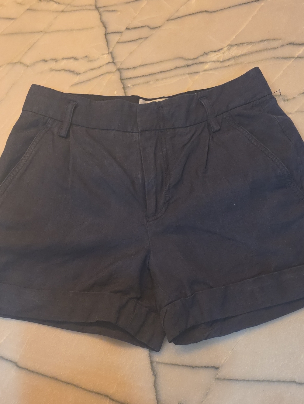 Vince Navy Cotton Bermuda Shorts with Cuffed Hem